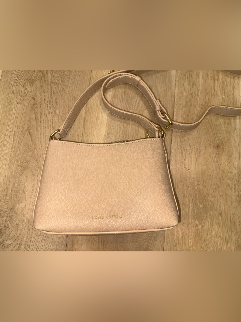 Neutral Beige Leather Crossbody Bag with Gold Hardware